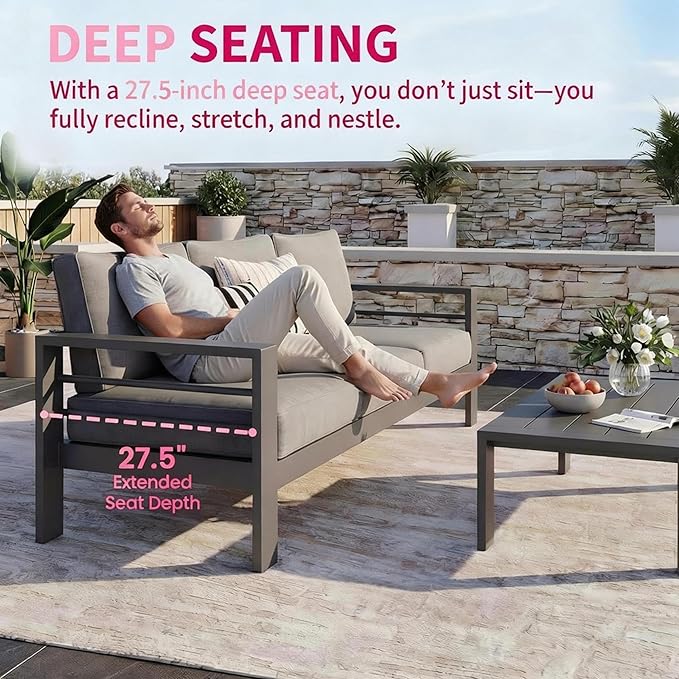 Kiss the Water Outdoor Couch Aluminum Patio Furniture Sofa - Photo 5
