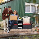 Flamaker Outdoor Furniture Patio Loveseat Wicker 2-Seat with Built-in Table and Cushions Rattan Porch Chairs Bench for - Photo 3