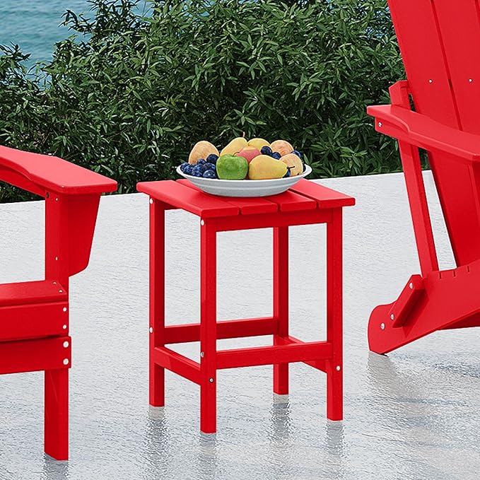 Costaelm 4-Piece Set Outdoor/Patio Poly Adirondack Chairs with a Coffee and a Side Table (2 Seater), Red