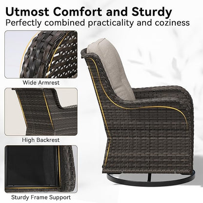 8 Piece Outdoor Wicker Patio Furniture Set, Patio Chairs Set with Thickened Olefin Cushions, High Back and Deep Seating, Hand-Woven PE Rattan, Ottoman for Porch, Deck