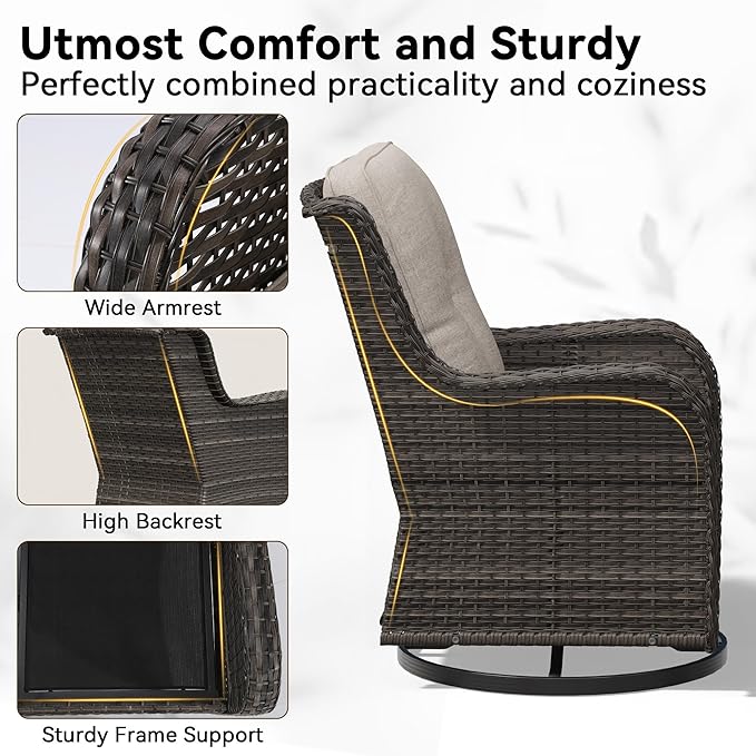 2 Pieces Outdoor Swivel Rocker Patio Chairs Set - Outdoor Wicker Patio Furniture Sets with 1 Side Table - Photo 3