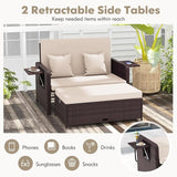 Nightcore Wicker Patio Outdoor Daybed, Outdoor Chaise Lounger w/ 4-Level Adjustable Backrest, Retractable Side Trays - Photo 6