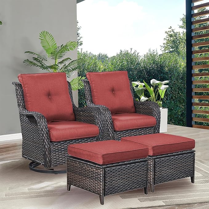Rilyson Wicker Patio Furniture Set - 4 Piece Rattan Outdoor Sectional Conversation Sets with 2 Swivel Rocking Chairs - Photo 6