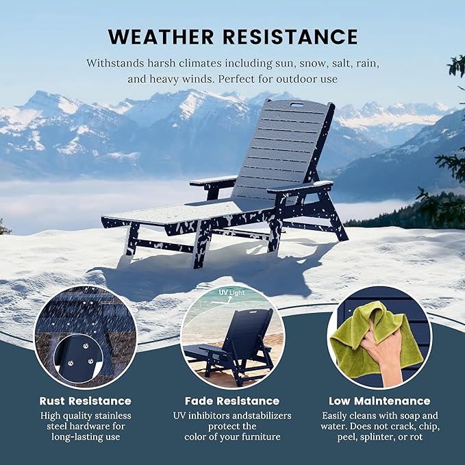 WO WESTIN OUTDOOR HDPE Laguna Poly Reclining Chaise Lounge, Navy Blue