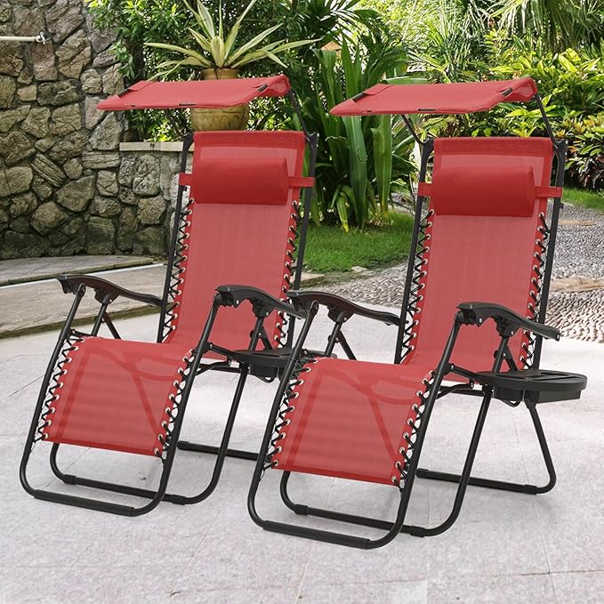 MoNiBloom Patio Zero Gravity Chair Outdoor Recliner Lounger with Canopy Shade and Foot Rest, Cup Holder, 330lbs Capacity - Photo 4