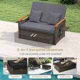 Tangkula Patio Rattan Daybed with 4-Level Adjustable Backrest, Outdoor Wicker Loveseat with Acacia Wood Armrest - Photo 7