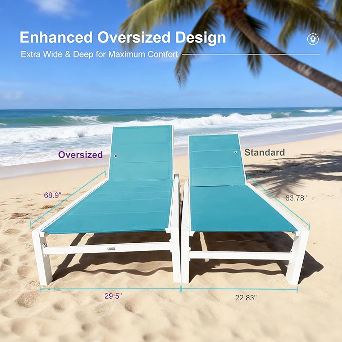 PURPLE LEAF Outdoor Oversized Chaise Lounge Set for Tall & Strong Individuals Adjustable Recliner Extra Wide Lounge - Photo 3