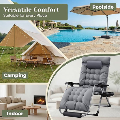 Homall Oversized Zero Gravity Chair, Set of 2 Recliner Lounge Chair with Removable Soft Cushion and Cup Holder, Adjustable Anti Gravity Chair Folding Patio Chairs Padded for Indoor and Outdoor (Gray)