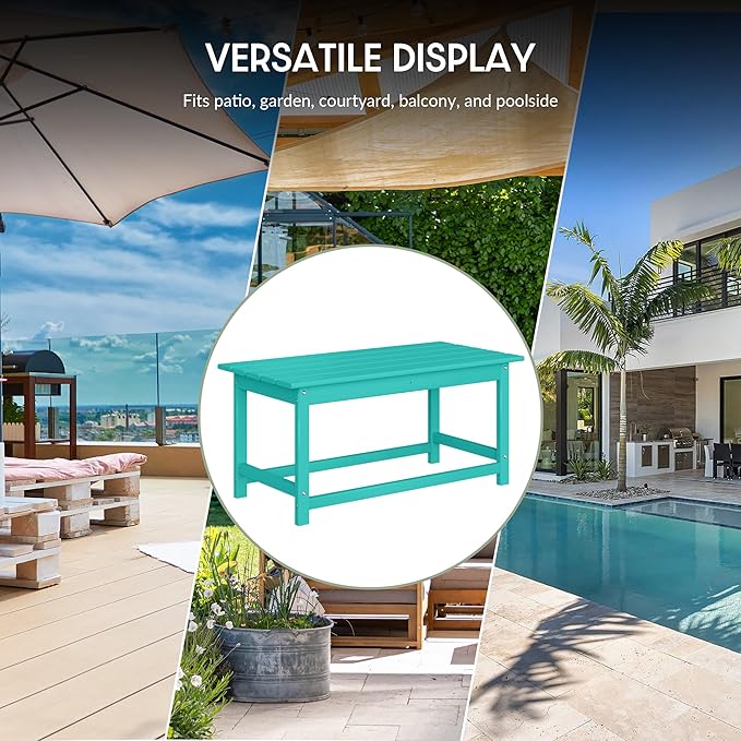 WestinTrends Malibu Outdoor Coffee Table, 35" x 17.5" All Weather Poly Lumber Patio Adirondack Coffee Table for Garden Lawn Porch Balcony, Turquoise