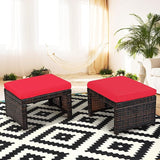 Tangkula 2 Pieces Patio Rattan Ottomans, All Weather Outdoor Footstool Footrest Seat with Soft Cushion, Hidden Zipper - Photo 3