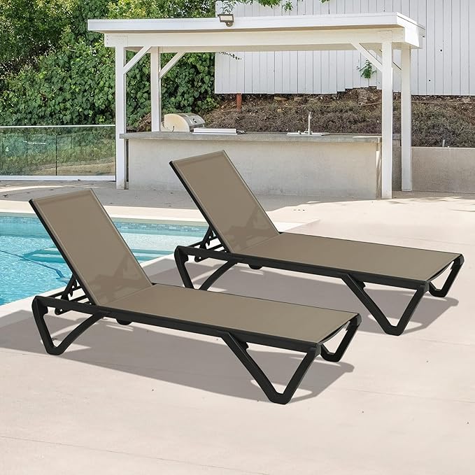 Domi Pool Lounge Chairs Set of 2, Aluminum Patio Chaise Lounge with Wheels, 5 Position Adjustable - Photo 7
