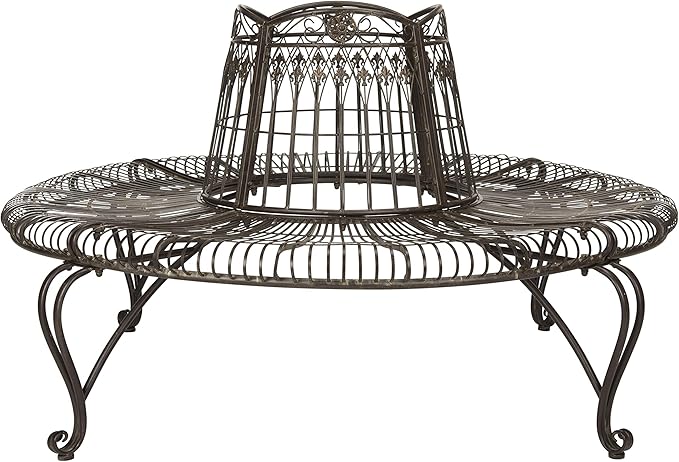 Safavieh PAT5019A Collection Abia Antique White Wrought Iron 50" Outdoor Tree Bench