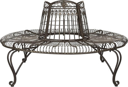 Safavieh PAT5019A Collection Abia Antique White Wrought Iron 50" Outdoor Tree Bench