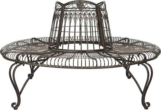 Safavieh PAT5019A Collection Abia Antique White Wrought Iron 50" Outdoor Tree Bench