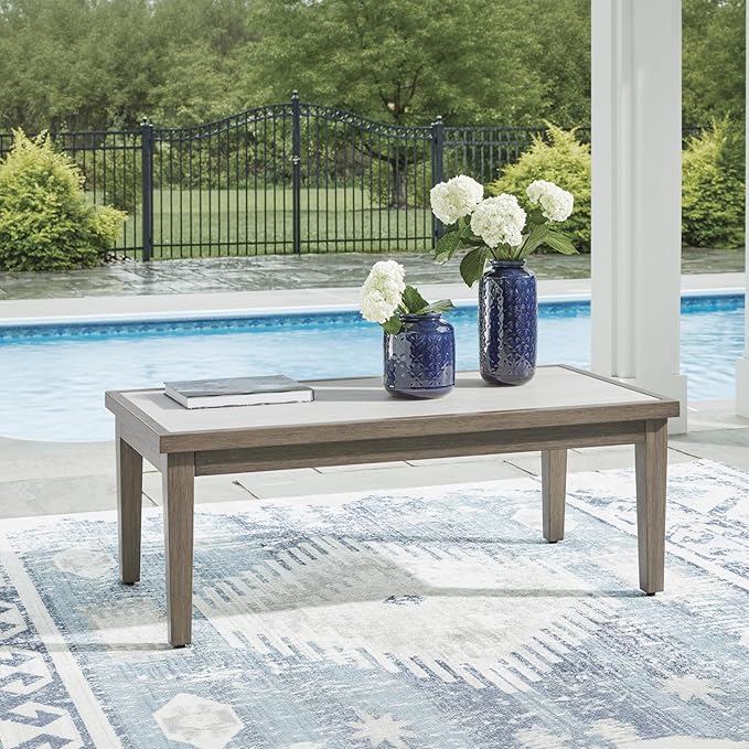 Signature Design by Ashley Rainier Ranch Contemporary Weather Resistant Outdoor Coffee Table with Sintered Stone Top - Photo 2