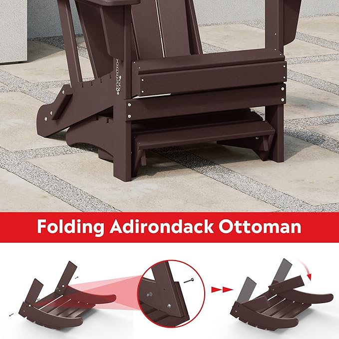 Costaelm Adirondack Chair Footrest Foldable Ottoman, Folding Ottoman Outdoor Foot Rest for Patio Waterproof, Adirondack Ottoman Outdoor, Dark Brown