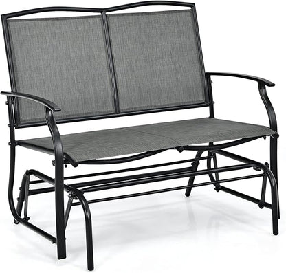 Giantex Patio Glider Benches for Outside, Swing Glider Chair with Steel Frame, 400 LBS Capacity, Patio Swing Rocker, 2-Person Loveseat for Backyard, Poolside, Lawn, Balcony, Porch Glider Bench(Gray)