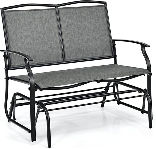 Giantex Patio Glider Benches for Outside, Swing Glider Chair with Steel Frame, 400 LBS Capacity, Patio Swing Rocker, 2-Person Loveseat for Backyard, Poolside, Lawn, Balcony, Porch Glider Bench(Gray)