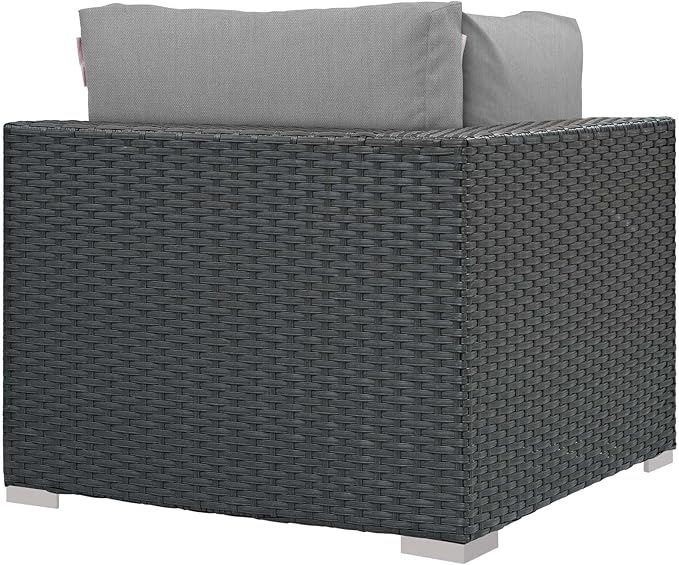 Modway Sojourn Wicker Rattan Outdoor Patio Sunbrella Fabric Corner in Canvas Gray - Photo 4