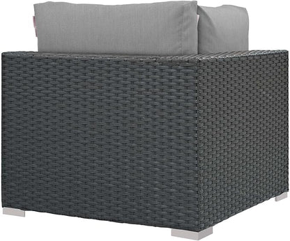 Modway Sojourn Wicker Rattan Outdoor Patio Sunbrella Fabric Corner in Canvas Gray