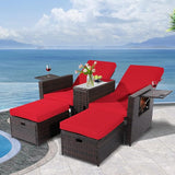 5PCS Outdoor Wicker Chaise Lounge Chair - Rattan Adjustable Reclining Patio Lounge Chair with Ottoman and Coffee Table - Photo 1