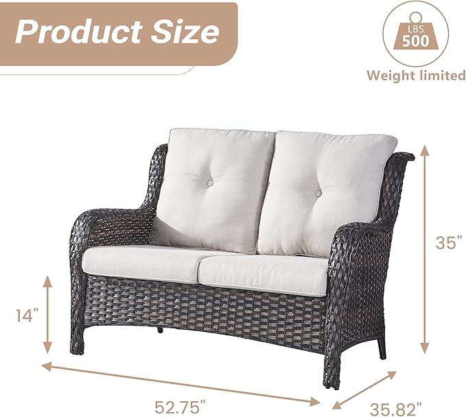 HUMMUH 4 Piece Patio Conversation Furniture Set PE Wicker Rattan Outdoor Loveseat Sofa, Patio Chairs - Photo 2