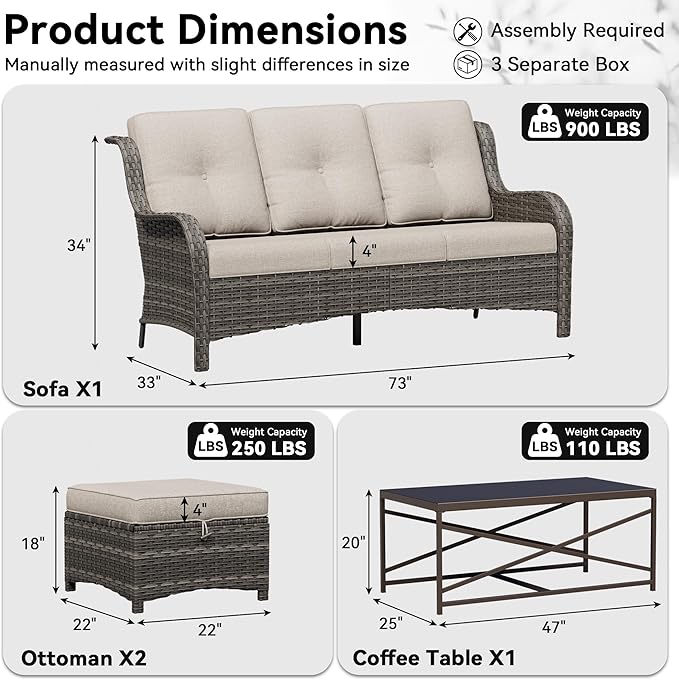 4-Piece Outdoor Couch Set, Includes Wicker Patio Sofa with Thickened Olefin Cushions, High Back and Deep Seating - Photo 2