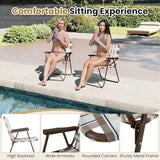 GYMAX Lawn Chair Folding, Webbed Beach Lounge Chairs Set with Highback - Photo 4