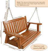 Wooden Porch Swing 2-Seater, Bench Swing with Hanging Chains, Heavy Duty 800 LBS, for Outdoor Patio Garden Yard - Photo 3