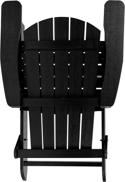 Flash Furniture Charlestown Folding Adirondack Chair - Black - Poly Resin - Indoor/Outdoor - Weather Resistant - Set of 4