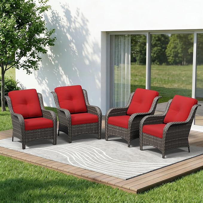 4 Piece Outdoor Wicker Patio Furniture Set, Patio Chairs Set of 4 with Thickened Olefin Cushions - Photo 1