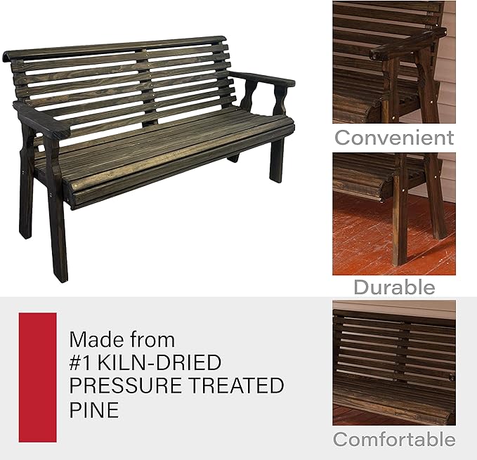 Amish Casual Heavy Duty 4 Foot Roll Back Outdoor Bench in Dark Walnut Stain - Amish Made in The USA from Treated Pine for Outdoor Durability, 700 Lb Weight Capacity