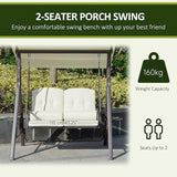 Outsunny 2-Person Patio Swing Bench with Adjustable Shade Canopy, Soft Cushions, Throw Pillows and Tray, Beige. - Photo 4