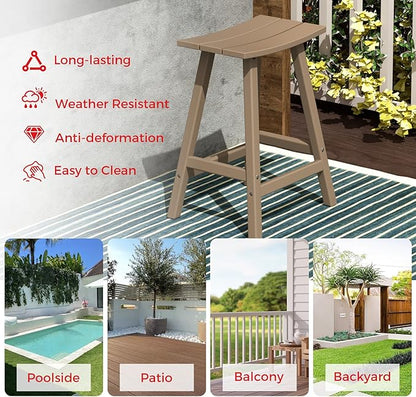 Costaelm All-Weather Bar Stools Set of 3, 24" Height Outdoor Bar Stools, Adirondack Poly Patio Bar Stool for Patio, Deck, Kitchen Counter and Garden, Weathered Wood