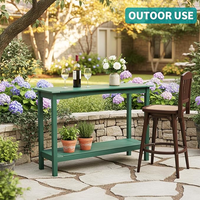 Outdoor Console Table, All-Weather 2-Tier Patio Console Table, Outside Plant Stand Table, Low Maintenance - Photo 7