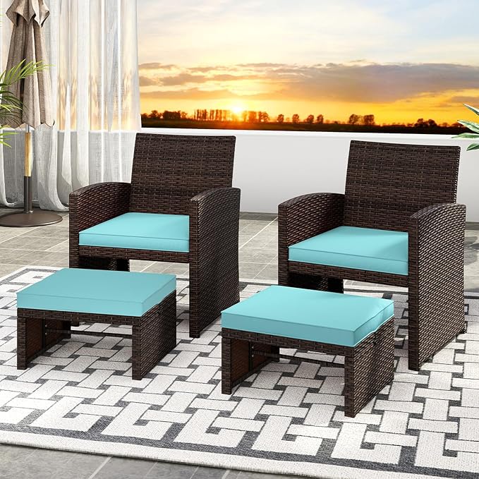 Tangkula 2 Pieces Patio PE Rattan Ottomans - Photo 8