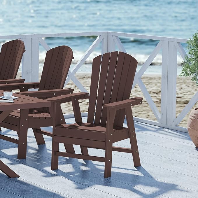 WestinTrends Dylan Outdoor Patio Shell-Back Adirondack Dining Chair Weather Resistant Dark Brown