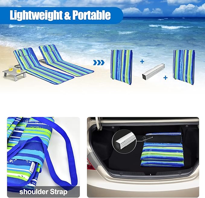 COSTWAY 3-Piece Beach Lounge Chairs, Outdoor Lounger with Side Table, 5 Reclining Positions - Photo 6