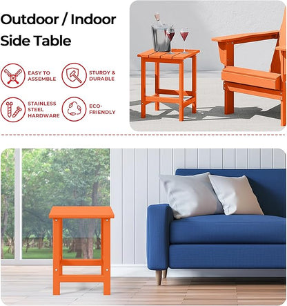 Costaelm Square Outdoor Side Tables, Adirondack Patio Tables for Outside, HDPE Patio End Table Weather Resistant, Balcony Table for Pool, Seaside, Backyard, Porch, Indoor Companion, Orange