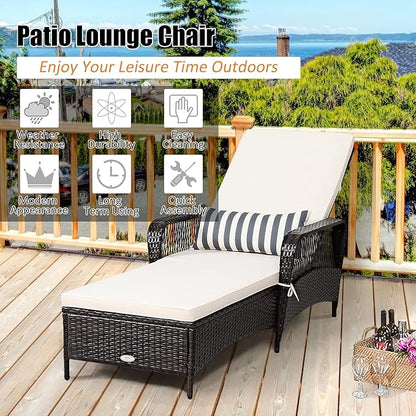 COSTWAY 2 PCS PE Rattan Chaise Lounge Chair Armrest Recliner Adjustable Pillow