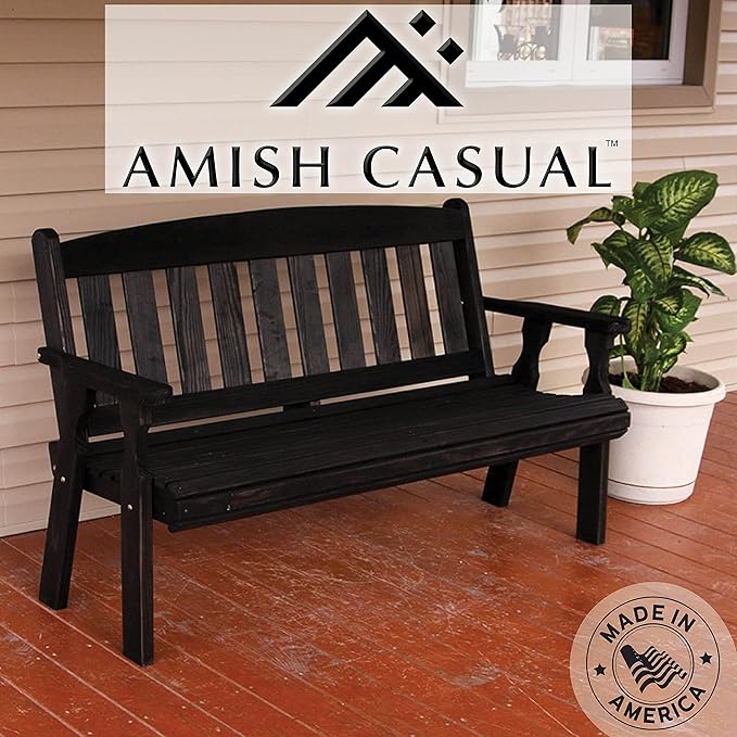 Amish Casual Outdoor Heavy Duty 800 LB Mission Pressure Treated Garden Bench(5 Foot, Semi-Solid Black Stain)