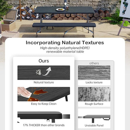 6 Foot Folding Bench, Portable Plastic Folding Bench Seat, Foldable Seat for Indoor Outdoor Picnic Camping Dining, Soccer Garden Multipurpose Entertaining Activities, Black