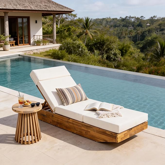 Christopher Knight Home Maril Acacia Wood Chaise Lounge Chair Outdoor, Adjustable Backrest Sun Lounger Recliner - Photo 1