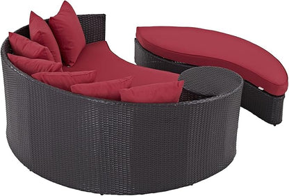 Modway Convene Wicker Rattan Outdoor Patio Poolside Sectional Sofa Daybed with Cushions in Espresso Red
