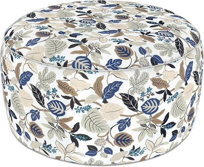 LVTXIII Indoor/Outdoor Extra Large Inflatable Ottoman Pouf D31 x H14 Inch, Round Footstool with Handle, Weather-Resistant Portable Furniture for Patio, Camping, Beach, Breeze Leaves Beige