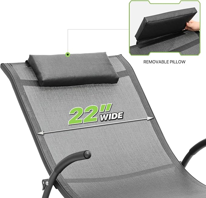 Magshion Outdoor Chaise Lounge Chair Set of 2 with Folding Side Table, Patio Pool Lounger Chairs with Pillows and Armrests, Tanning Recliner for Sunbathing, Beach, Deck, Lawn, Yard, Poolside, Grey