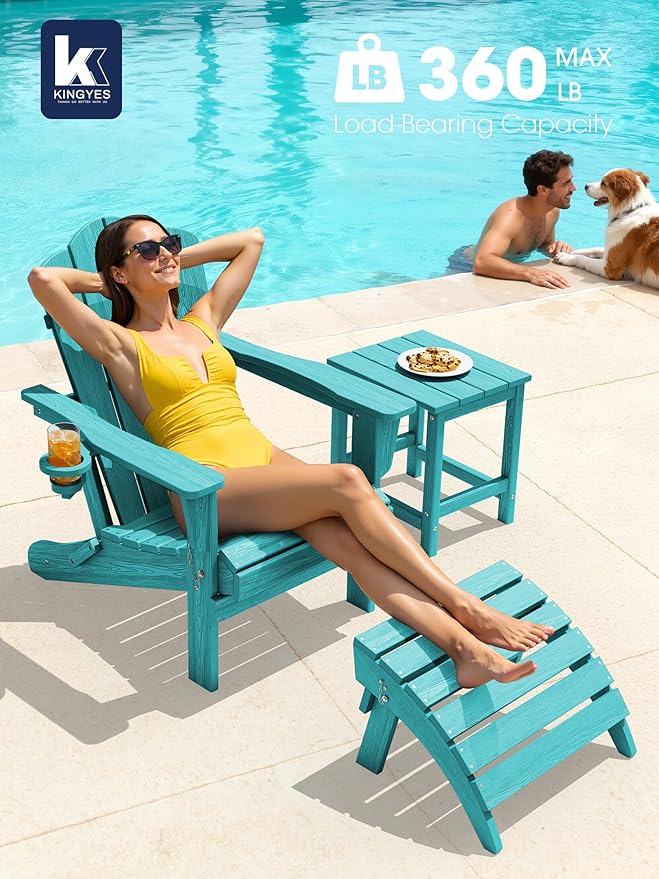 KINGYES Folding Adirondack Chair Set of 4, HDPE All-Weather Patio Chairs with Cup Holder - Photo 2