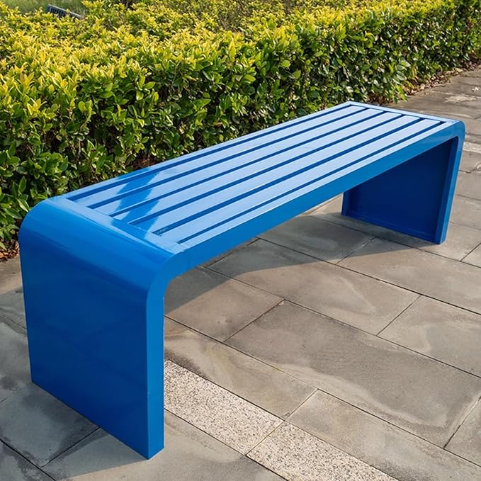 Indoor Outdoor Backless Bench,Stainless Steel Garden Patio Porch Bench, Art Deco Alloy Picnic Bench,Modern Multicolor Park Bench, Waterproof Metal Garden Bench,Steel Frame Outdoor Bench (Blue)
