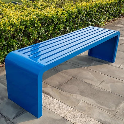 Indoor Outdoor Backless Bench,Stainless Steel Garden Patio Porch Bench, Art Deco Alloy Picnic Bench,Modern Multicolor Park Bench, Waterproof Metal Garden Bench,Steel Frame Outdoor Bench (Blue)