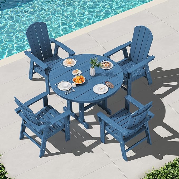 SERWALL Outdoor Adirondack Dining Chair Set of 2, All Weather HDPE Patio Chairs, Navy